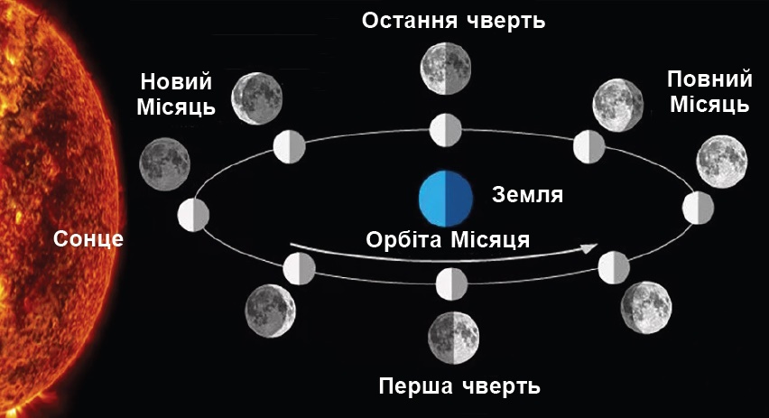 Положення Місяця відносно Сонця і Землі