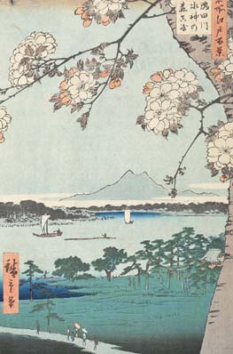 Утаґава Хіросіґе. Річка Суміда крізь гілки квітучої вишні. 1856-1858